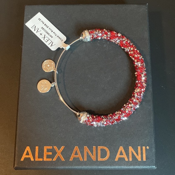 Alex and Ani Red Crystal Crush Bangle Bracelet with Silver Finish - Picture 4 of 8
